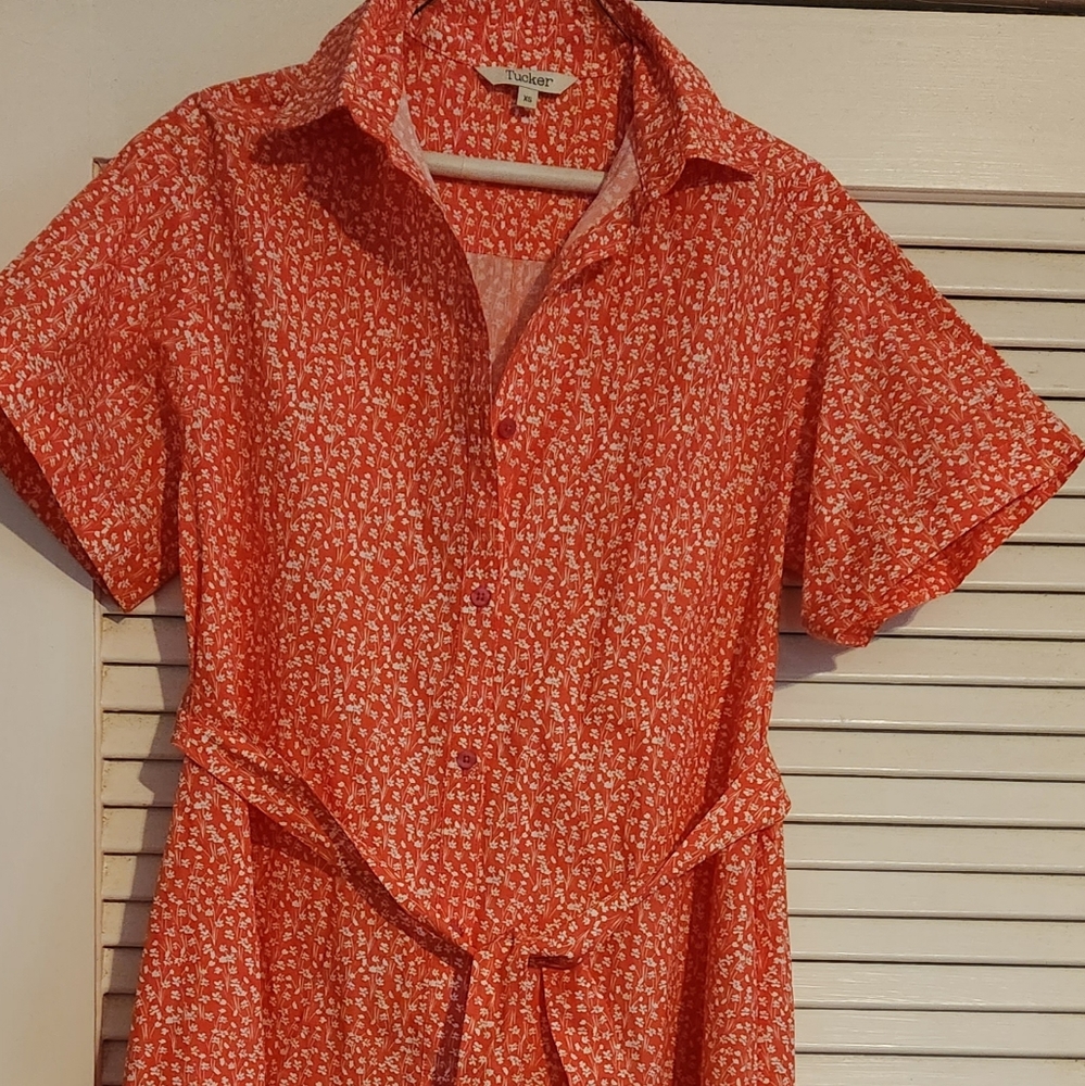 Orange Dotted Tucker Shirtdress, sz xs